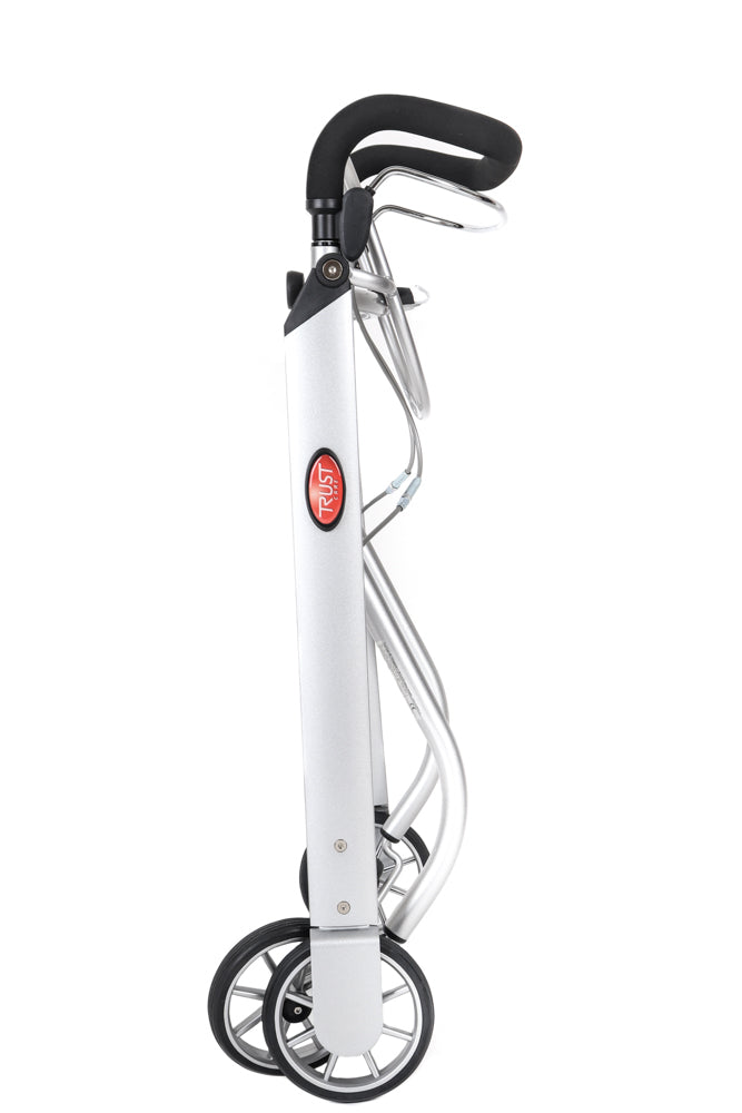 TrustCare 'Let's Go' Indoor-Rollator mit Tablett und Stoffkorb.