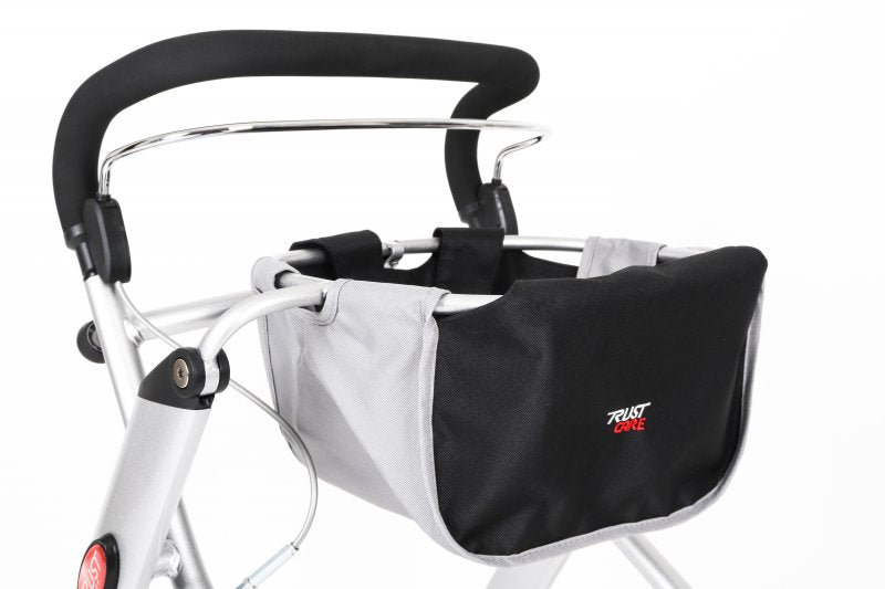 TrustCare 'Let's Go' Indoor-Rollator mit Tablett und Stoffkorb.
